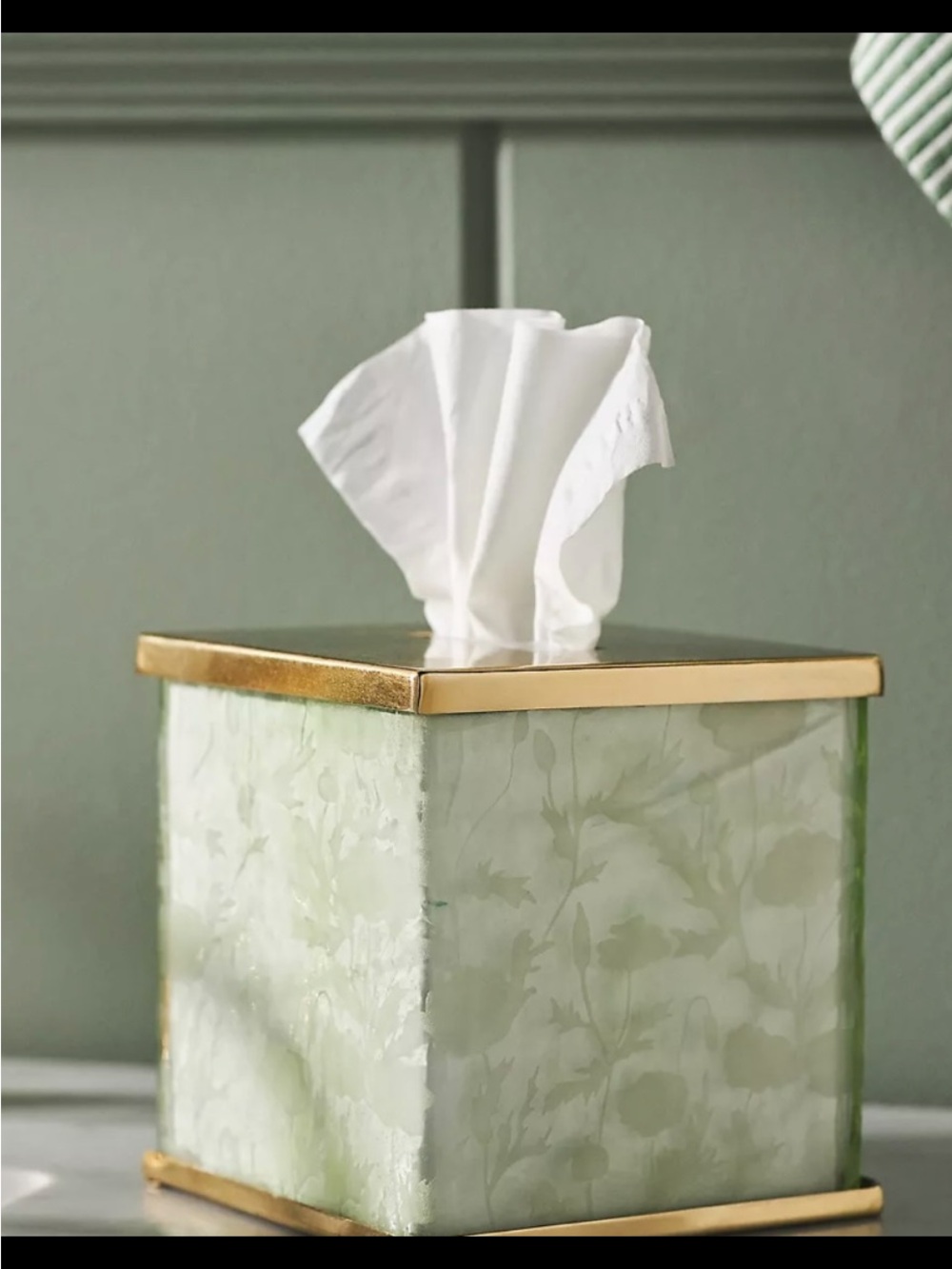 Anthropologie Floral Etched Glass 5 Piece Bath Accessories with Gold Trim. - Picture 3 of 6